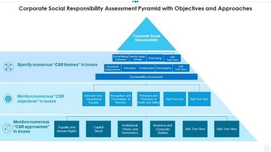 Corporate Social Responsibility Assessment Pyramid With Objectives And Approaches Slides PDF Corporate Social Responsibility Assessment Pyramid With Objectives And Approaches Slides PDF