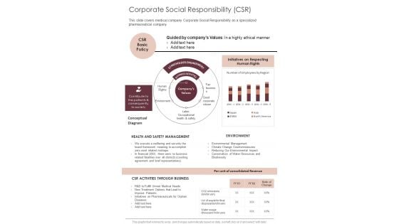 Corporate Social Responsibility CSR One Pager Documents