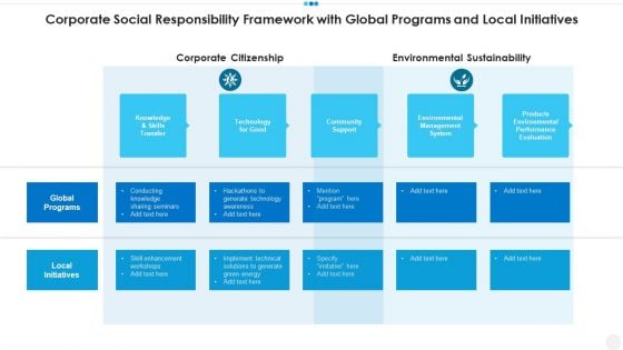 Corporate Social Responsibility Framework With Global Programs And Local Initiatives Brochure PDF