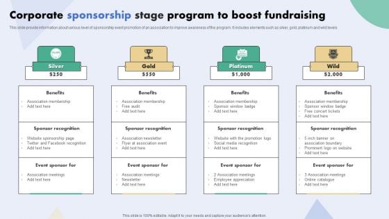 Corporate Sponsorship Stage Program To Boost Fundraising Elements PDF