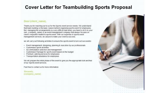 Corporate Sports Team Engagement Cover Letter For Teambuilding Sports Proposal Clipart PDF