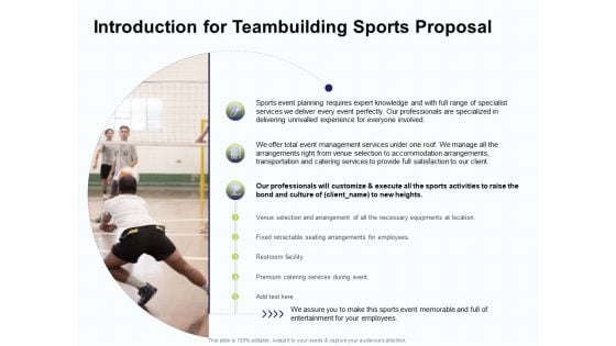 Corporate Sports Team Engagement Introduction For Teambuilding Sports Proposal Sample PDF