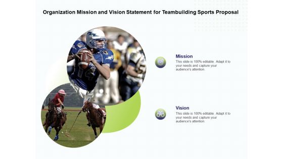 Corporate Sports Team Engagement Organization Mission And Vision Statement For Teambuilding Sports Proposal Diagrams PDF