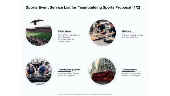 Corporate Sports Team Engagement Sports Event Service List For Teambuilding Sports Proposal Venue Diagrams PDF