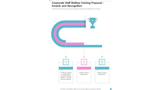 Corporate Staff Welfare Training Proposal Awards And Recognition One Pager Sample Example Document