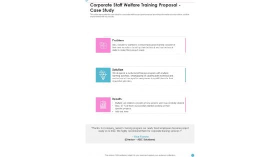 Corporate Staff Welfare Training Proposal Case Study One Pager Sample Example Document