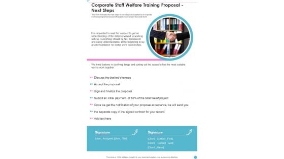 Corporate Staff Welfare Training Proposal Next Steps One Pager Sample Example Document Corporate Staff Welfare Training Proposal Next Steps One Pager Sample Example Document