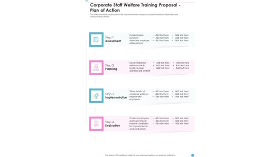 Corporate Staff Welfare Training Proposal Plan Of Action One Pager Sample Example Document