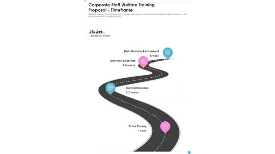 Corporate Staff Welfare Training Proposal Timeframe One Pager Sample Example Document