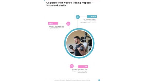 Corporate Staff Welfare Training Proposal Vision And Mission One Pager Sample Example Document