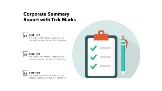 Corporate Summary Report With Tick Marks Ppt PowerPoint Presentation Gallery Information PDF