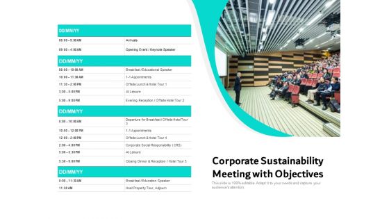 Corporate Sustainability Meeting With Objectives Ppt PowerPoint Presentation File Professional PDF