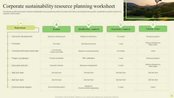 Corporate Sustainability Resource Planning Worksheet Inspiration PDF