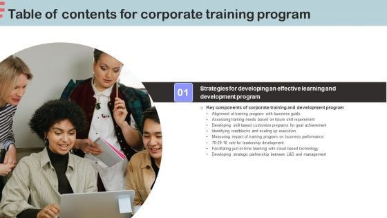 Corporate Training Program Table Of Contents Pictures PDF