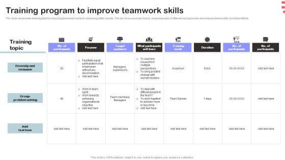 Corporate Training Program Training Program To Improve Teamwork Skills Brochure PDF