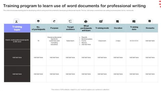 Corporate Training Program Training Program To Learn Use Of Word Documents For Professional Writing Clipart PDF