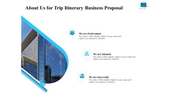 Corporate Travel Itinerary About Us For Trip Itinerary Business Proposal Ppt Model Introduction PDF