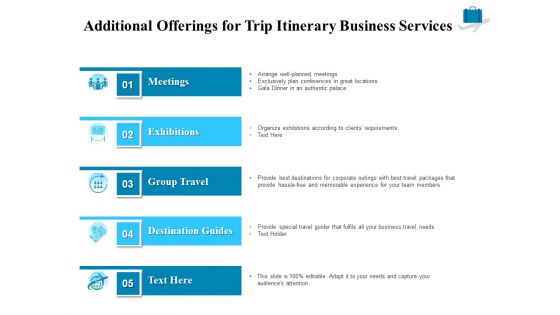 Corporate Travel Itinerary Additional Offerings For Trip Itinerary Business Services Diagrams PDF