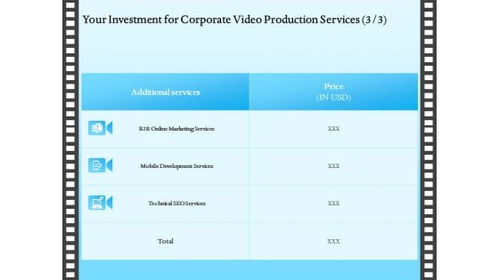 Corporate Video Your Investment For Corporate Video Production Services Price Ppt Outline Icon PDF