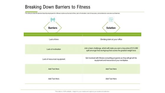 Corporate Wellness Consultant Breaking Down Barriers To Fitness Brochure PDF