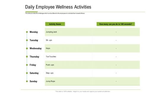 Corporate Wellness Consultant Daily Employee Wellness Activities Summary PDF