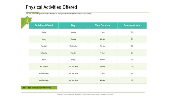 Corporate Wellness Consultant Physical Activities Offered Infographics PDF