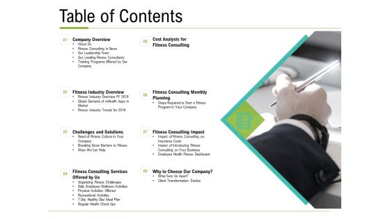 Corporate Wellness Consultant Table Of Contents Ideas PDF