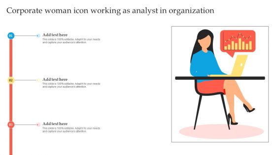 Corporate Woman Icon Working As Analyst In Organization Template PDF