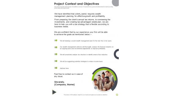 Corporation Capital Tax Project Context And Objectives One Pager Sample Example Document