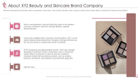 Cosmetics And Personal Care Venture Startup About Xyz Beauty And Skincare Brand Company Sample PDF