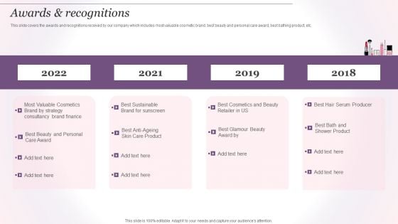 Cosmetics And Skin Care Company Profile Awards And Recognitions Sample PDF Cosmetics And Skin Care Company Profile Awards And Recognitions Sample PDF