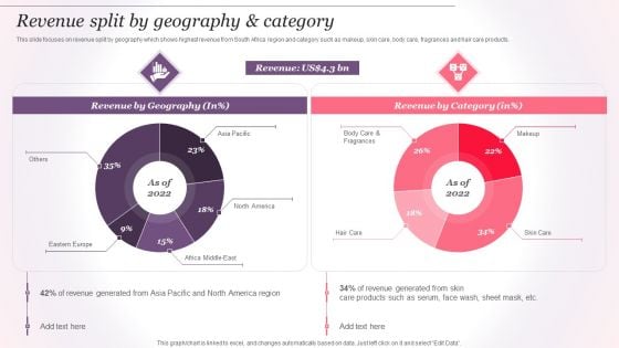 Cosmetics And Skin Care Company Profile Revenue Split By Geography And Category Inspiration PDF