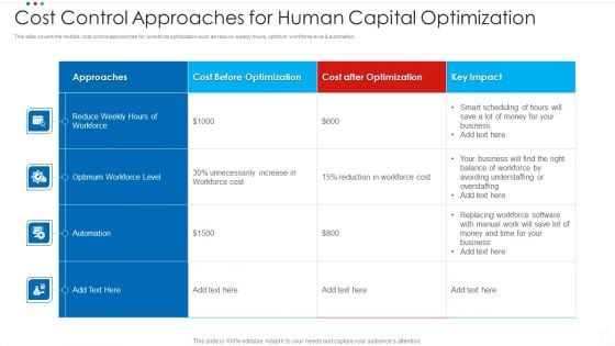 Cost Control Approaches For Human Capital Optimization Summary PDF