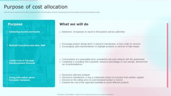 Cost Distribution Accounting Techniques Purpose Of Cost Allocation Icons PDF