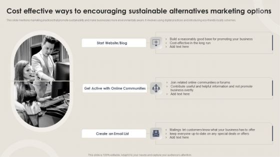 Cost Effective Ways To Encouraging Sustainable Alternatives Marketing Options Template PDF Cost Effective Ways To Encouraging Sustainable Alternatives Marketing Options Template PDF