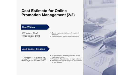 Cost Estimate For Online Promotion Management Ppt PowerPoint Presentation Infographic Template Picture