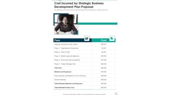 Cost Incurred By Strategic Business Development Plan Proposal One Pager Sample Example Document