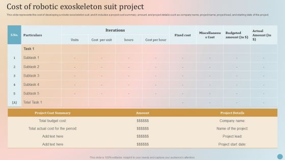 Cost Of Robotic Exoskeleton Suit Project Background PDF