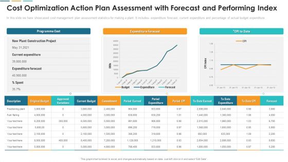 Cost Optimization Action Plan Assessment With Forecast And Performing Index Designs PDF