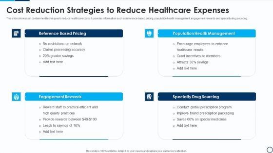 Cost Reduction Strategies To Reduce Healthcare Expenses Template PDF