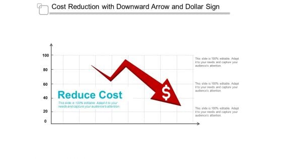 Cost Reduction With Downward Arrow And Dollar Sign Ppt Powerpoint Presentation Infographics Templates