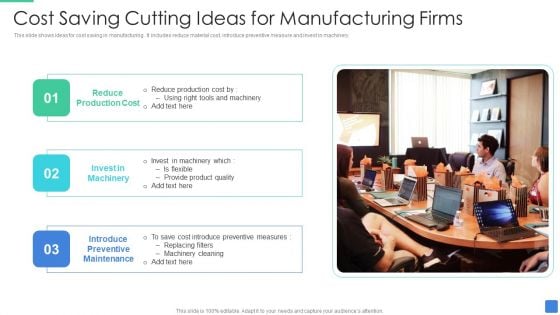 Cost Saving Cutting Ideas For Manufacturing Firms Slides PDF