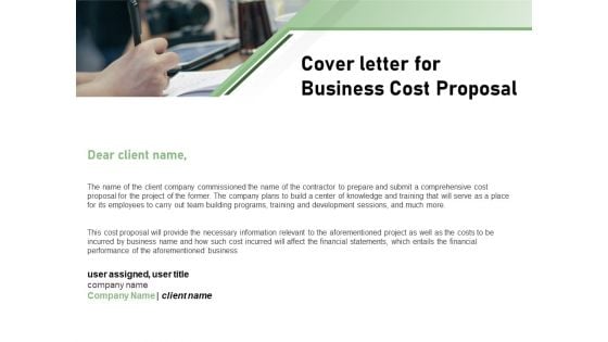 Cost Savings To A Company Cover Letter For Business Cost Proposal Brochure PDF