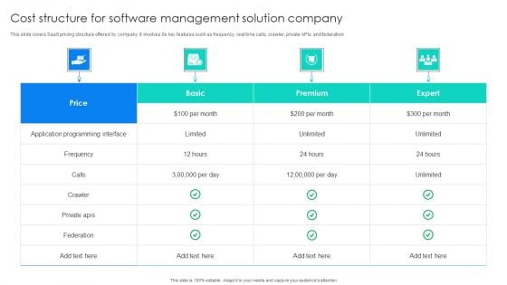 Cost Structure For Software Management Solution Company Designs PDF