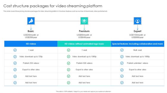 Cost Structure Packages For Video Streaming Platform Information PDF