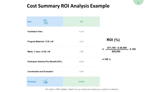 Cost Summary Roi Analysis Example Evaluation Ppt PowerPoint Presentation Portfolio Graphics Cost Summary Roi Analysis Example Evaluation Ppt PowerPoint Presentation Portfolio Graphics