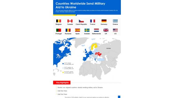 Countries Worldwide Send Military Aid To Ukraine One Pager Sample Example Document