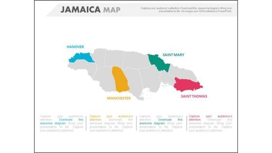 Country Jamaica Map With Four States Highlighted Powerpoint Slides