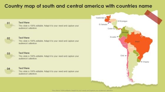 Country Map Of South And Central America With Countries Name Icons PDF