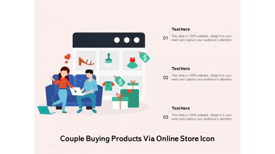 Couple Buying Products Via Online Store Icon Ppt PowerPoint Presentation Gallery Display PDF